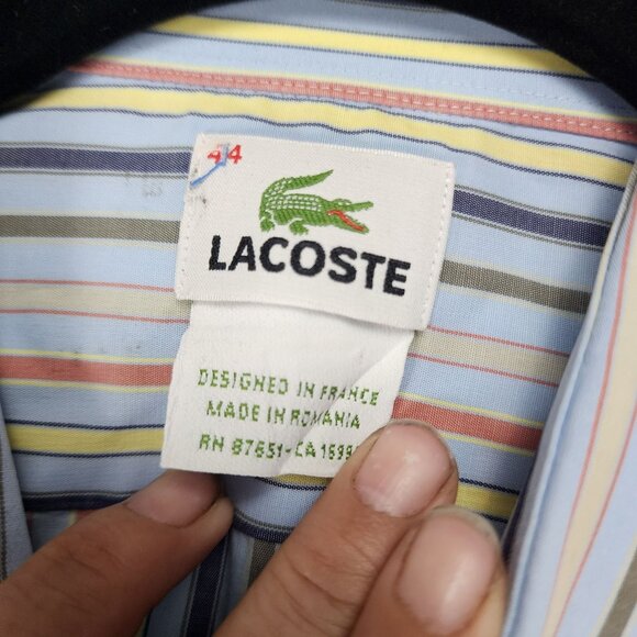 Lacoste Shirt Mens 44 Blue Striped Long Sleeve Button Up - Picture 2 of 10